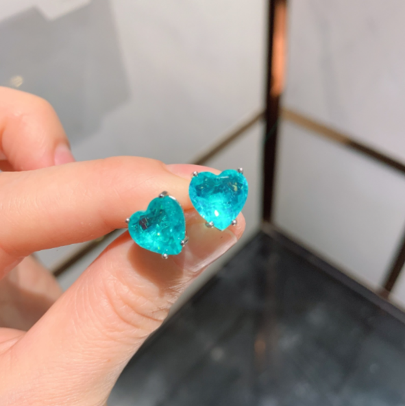 Steel set with Paraiba Stone Heart shape(S925 silver stud earrings)