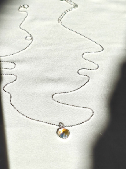 925 sterling silver necklace with heart-shaped opal stone pendant