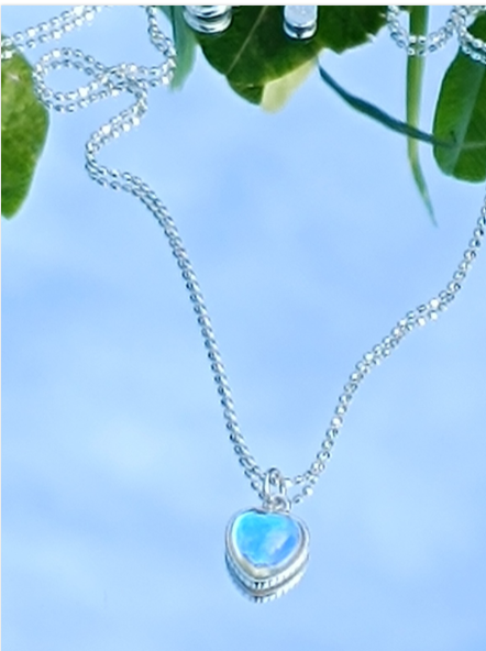 925 sterling silver necklace with heart-shaped opal stone pendant