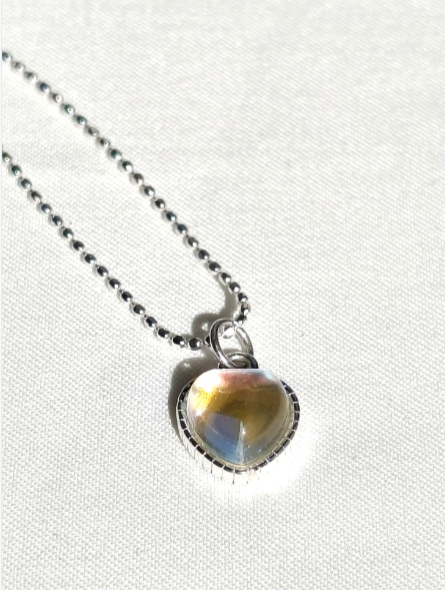 925 sterling silver necklace with heart-shaped opal stone pendant