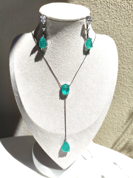 18K White Gold Plated Water Blue Zircon Necklace and Earrings Set