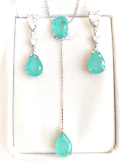 18K White Gold Plated Water Blue Zircon Necklace and Earrings Set