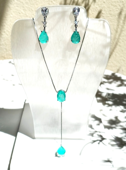 18K White Gold Plated Water Blue Zircon Necklace and Earrings Set