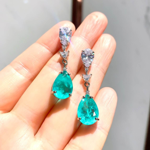 18K White Gold Plated Water Blue Zircon Necklace and Earrings Set
