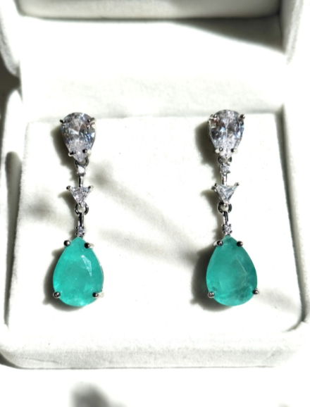 18K White Gold Plated Water Blue Zircon Necklace and Earrings Set