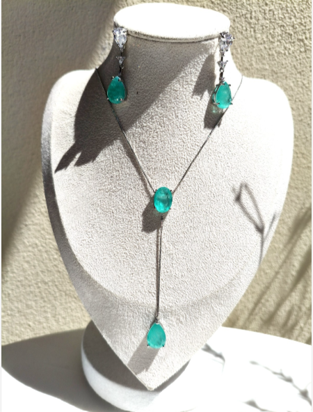 18K White Gold Plated Water Blue Zircon Necklace and Earrings Set