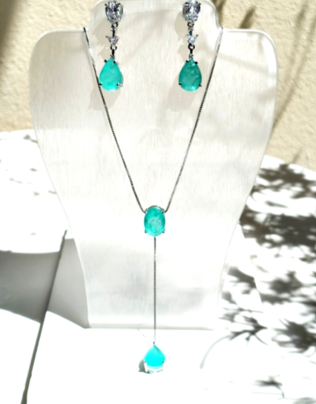 18K White Gold Plated Water Blue Zircon Necklace and Earrings Set