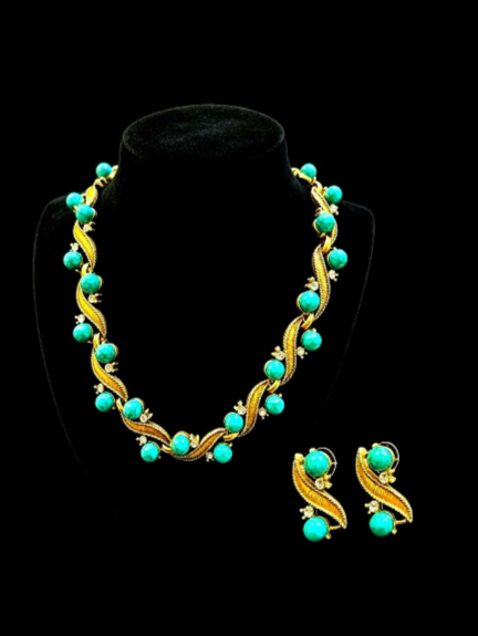 2-piece vintage style braided natural turquoise stone set