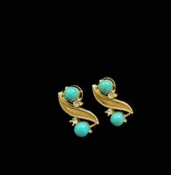 2-piece vintage style braided natural turquoise stone set