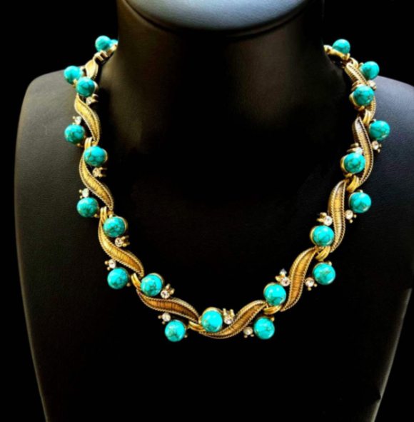 2-piece vintage style braided natural turquoise stone set