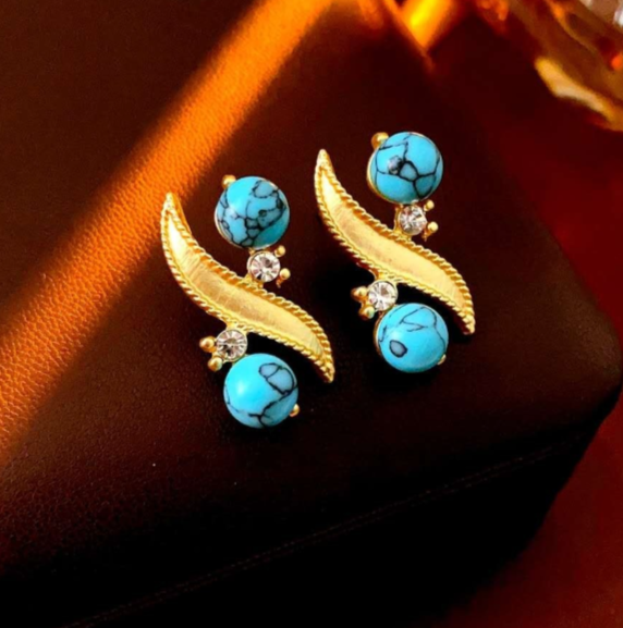 2-piece vintage style braided natural turquoise stone set