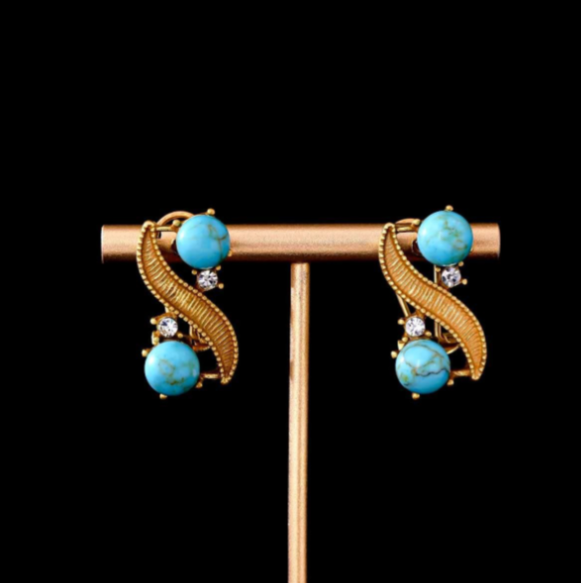 2-piece vintage style braided natural turquoise stone set