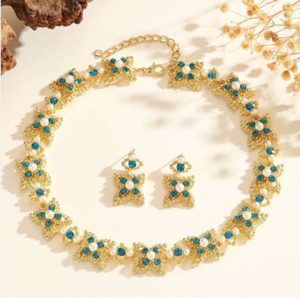 2-piece vintage style floral pearl and diamond set