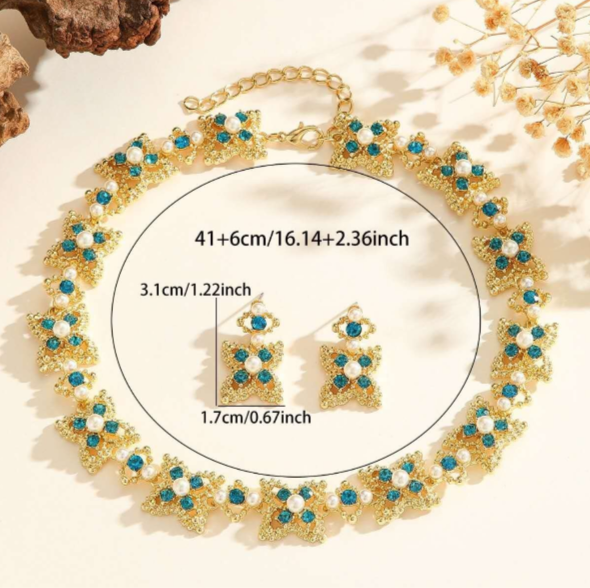 2-piece vintage style floral pearl and diamond set