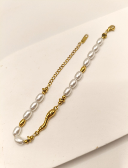 bracciale in acciaio di perle naturali