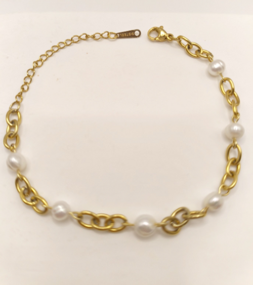 bracciale in acciaio di perle naturali