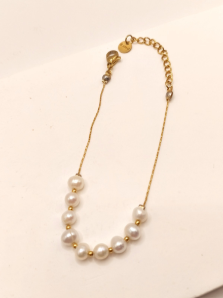 bracciale in acciaio di perle naturali