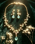 Set gioielli cristallo floreale smeraldo zaffiro, collana e orecchini x cerimoni