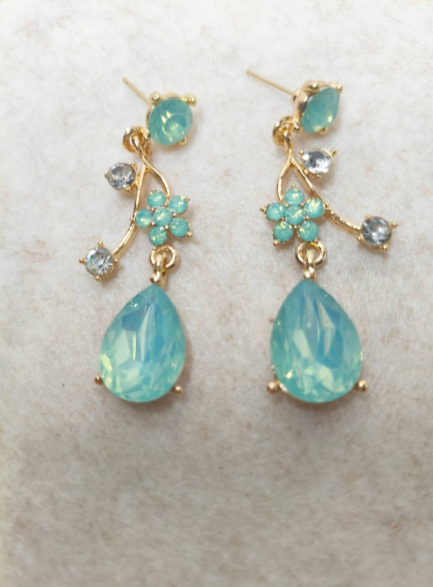 Set gioielli cristallo floreale smeraldo zaffiro, collana e orecchini x cerimoni