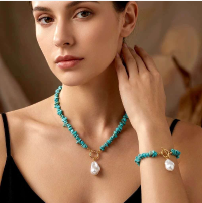 Set di pietre naturali frantumante irregolari con perle barocche 2 PEZZI