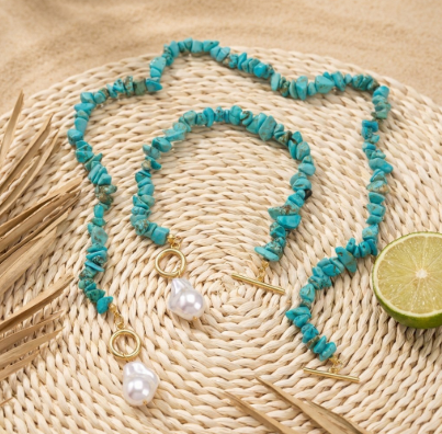 Set di pietre naturali frantumante irregolari con perle barocche 2 PEZZI
