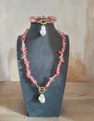 Set di pietre naturali frantumante irregolari con perle barocche 2 PEZZI