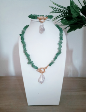 Set di pietre naturali frantumante irregolari con perle barocche 2 PEZZI
