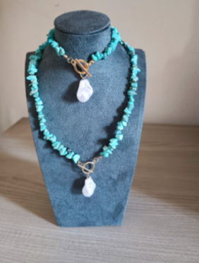 Set di pietre naturali frantumante irregolari con perle barocche 2 PEZZI