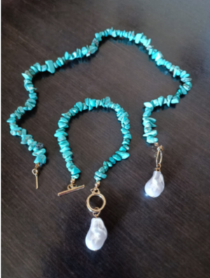 Set di pietre naturali frantumante irregolari con perle barocche 2 PEZZI
