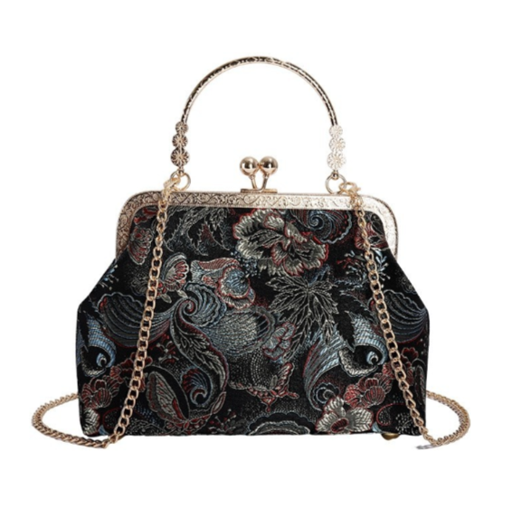 Elegante handgemachte Pochette mit lila Sauerklee-Blumenmuster