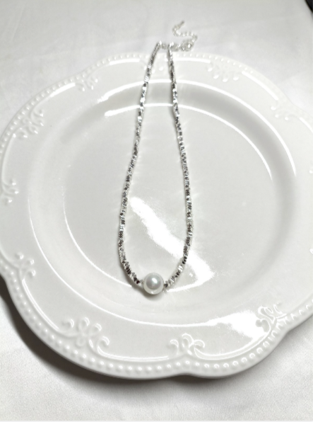 Set Perle Naturali Plac Arg, Collana Choker Monoperla e Orecchi Pendenti Zirconi