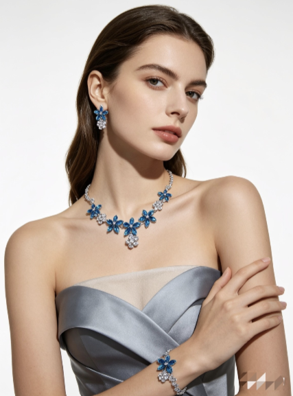 Floral Blue Zircon Jewelry Set 3 PIECES