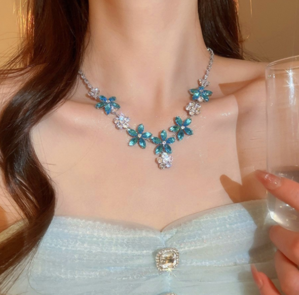 Floral Blue Zircon Jewelry Set 3 PIECES