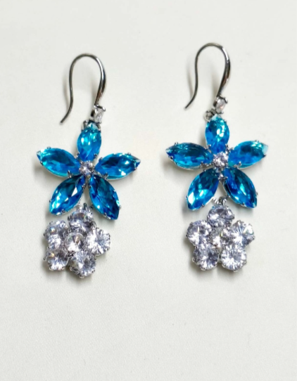 Floral Blue Zircon Jewelry Set 3 PIECES