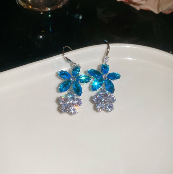 Floral Blue Zircon Jewelry Set 3 PIECES