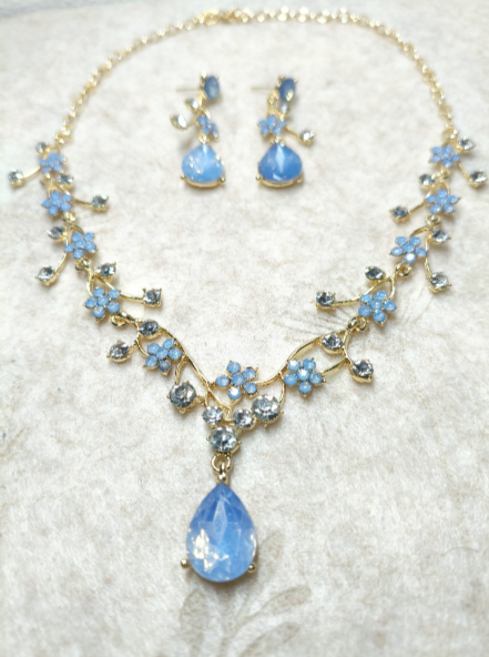 Zircon Set Jewelry-Flowering Branch Necklace and Earrings