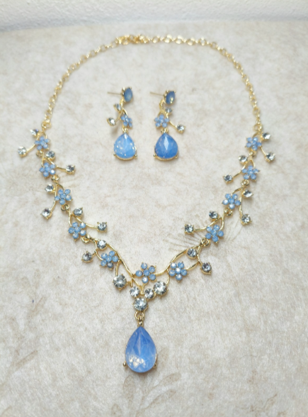Zircon Set Jewelry-Flowering Branch Necklace and Earrings