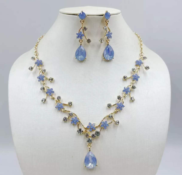 Zircon Set Jewelry-Flowering Branch Necklace and Earrings
