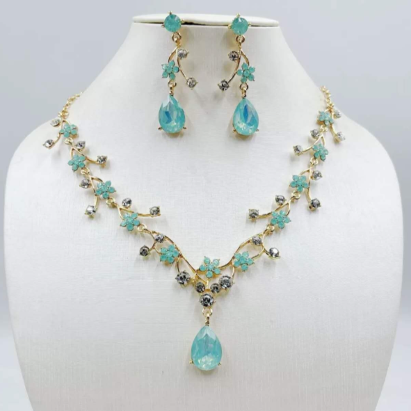 Zircon Set Jewelry-Flowering Branch Necklace and Earrings