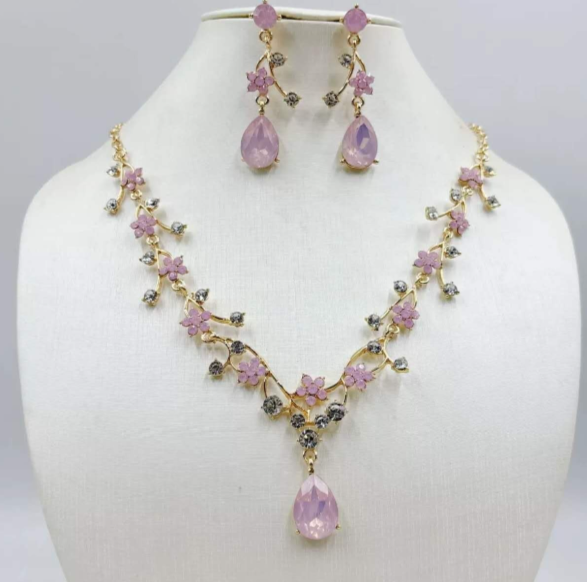 Zircon Set Jewelry-Flowering Branch Necklace and Earrings