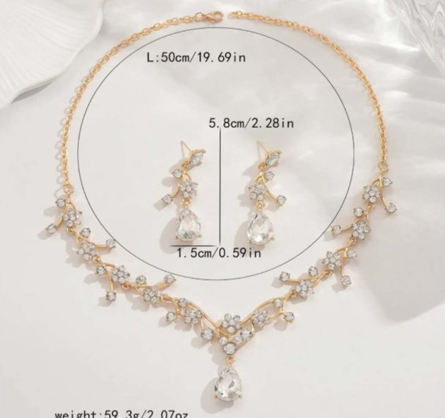Zircon Set Jewelry-Flowering Branch Necklace and Earrings