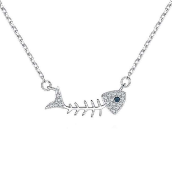 Halskette Silber 925 Fischskelett Zirkonia Glitzer, verstellbare Kette
