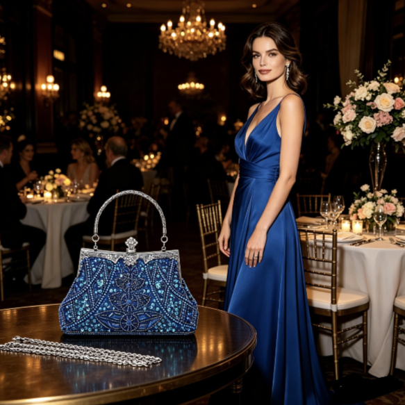 Pochette da sera artigianale con perline e cristalli