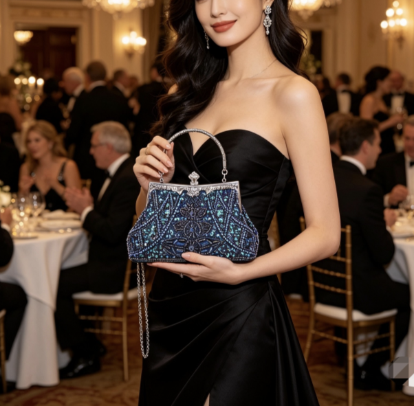 Pochette da sera artigianale con perline e cristalli