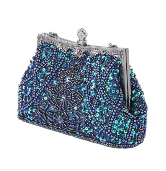 Pochette da sera artigianale con perline e cristalli