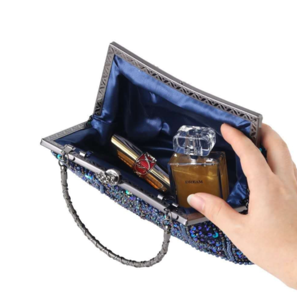 Pochette da sera artigianale con perline e cristalli