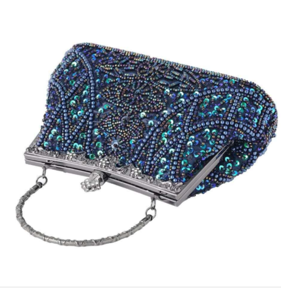 Pochette da sera artigianale con perline e cristalli