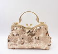Pochette da sera lustrini champagne "Fiori Spumante", manico + catena removibile