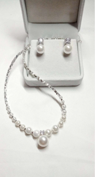 Set Collana e Orecchini con Perle e Zirconi, Stile Elegante per Matrimoni