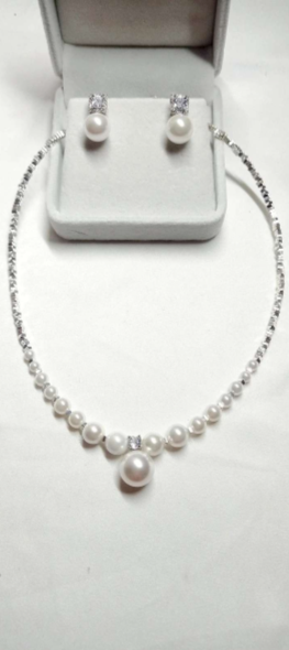 Set Collana e Orecchini con Perle e Zirconi, Stile Elegante per Matrimoni